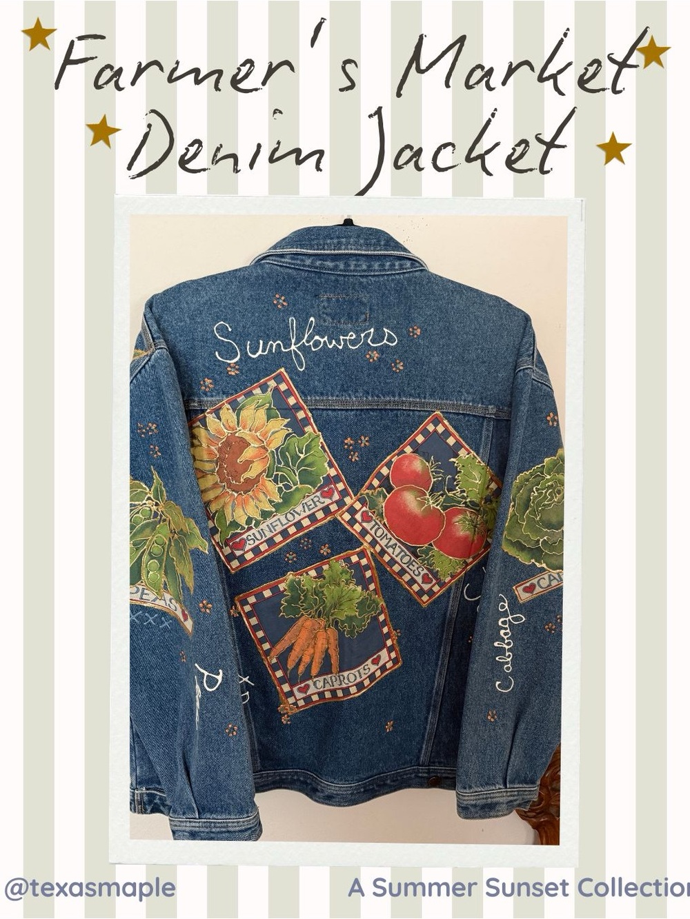 Farmer's Market Handmade Denim Jacket - Blue with Colorful Patch Artwork